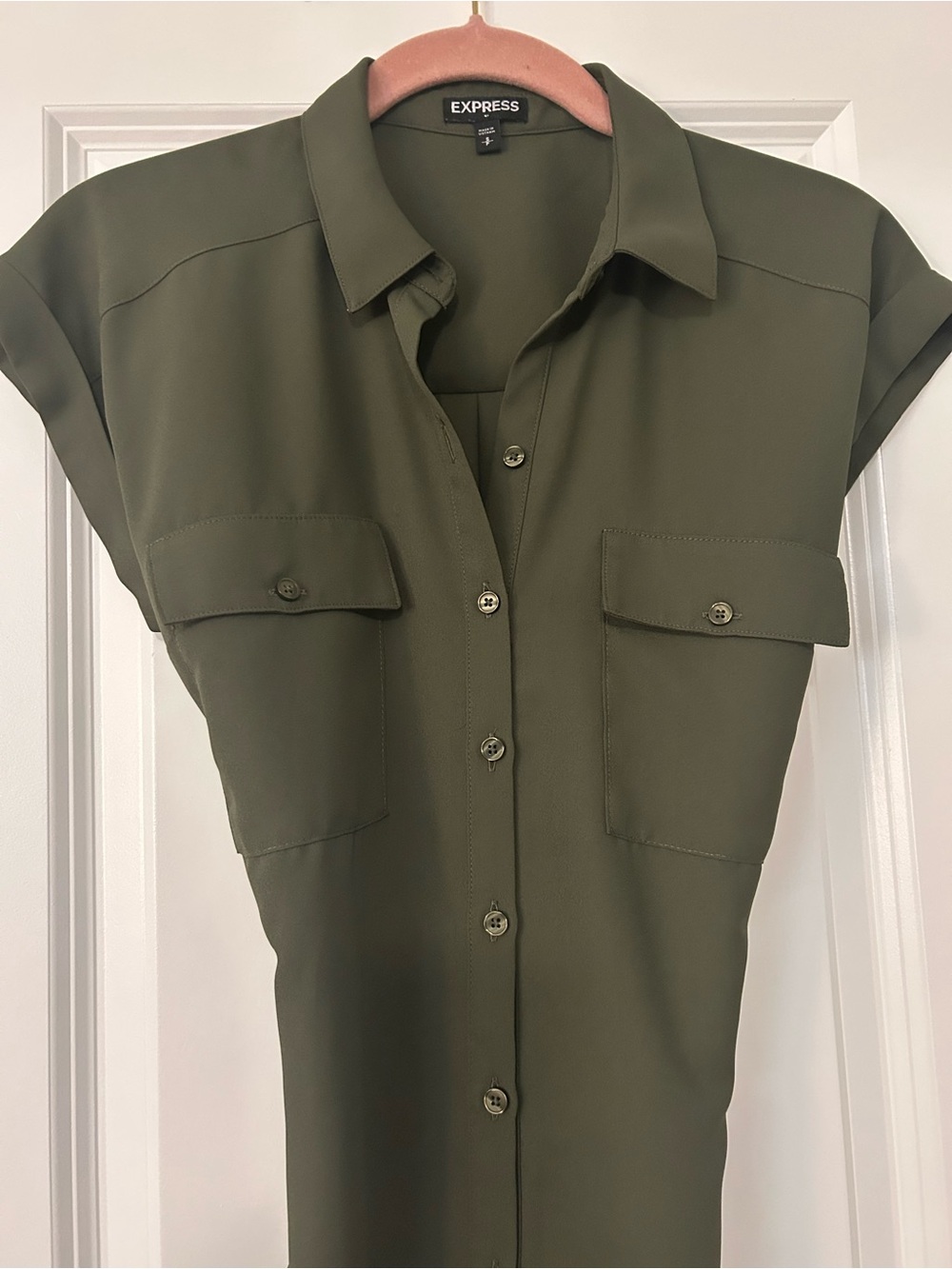Express Olive Green Button-Front Midi Dress - Picture 2 of 2